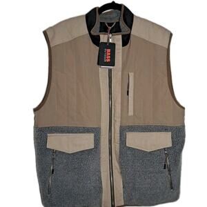 Bass Outdoor Men's Beige Grey Mixed-Media Full-Zip Vest Jacket Lined Size XL